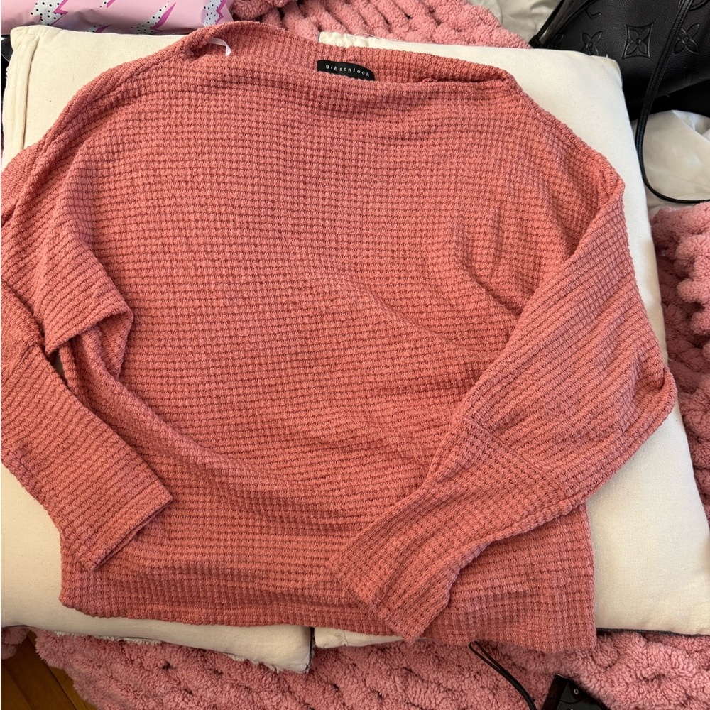 Gibson Look Dusty Rose Waffle Knit Batwing Sweater |M| Cozy Chic Top 9